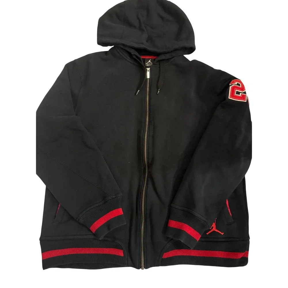 Jordan Mens Hoodie Sweatshirt Size XXL Black Red Jumpman #23 Varsity Full Zip